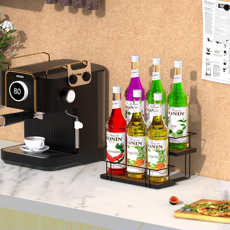 Alyoen Coffee Syrup Rack Organizer, 6 Bottles Syrup Holder Stand for Coffee Bar, Small Coffee Bar Organizer Shelf, Coffee Station Organizer for Countertop Wine, Liquor - Image 2